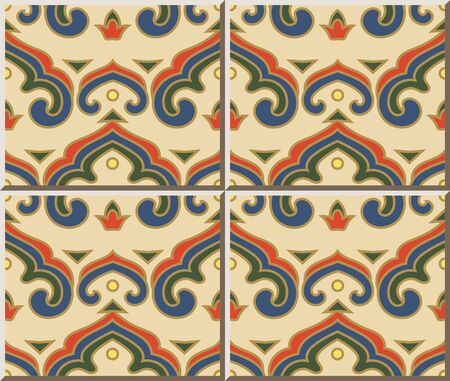 Ceramic tile pattern Chinese curve spiral cross royal frame geometryのイラスト素材