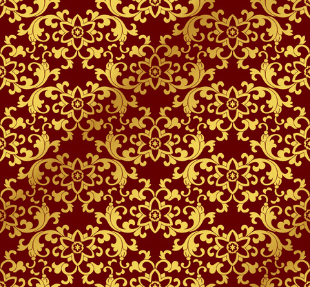 Seamless Golden Chinese Background oriental botanic garden spiral leaf flowerのイラスト素材