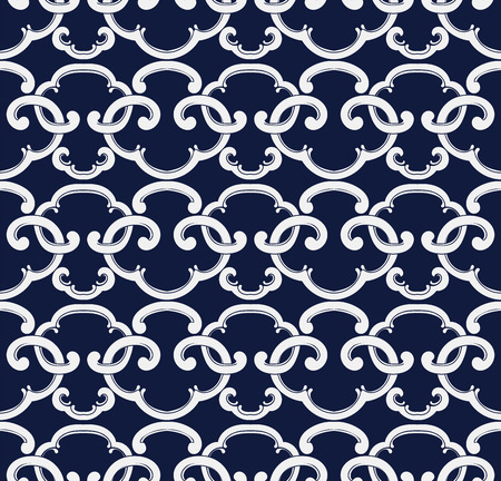 Seamless Blue Chinese Background oriental spiral cross geometry frameのイラスト素材