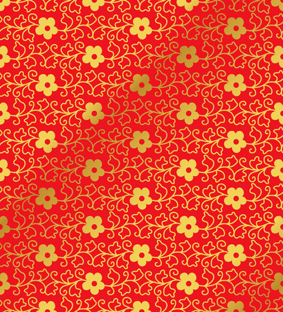A Seamless Golden Chinese Background spiral curve leaf vine flowerのイラスト素材