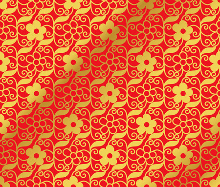 A Seamless Golden Chinese Background spiral vortex cross vine leaf flowerのイラスト素材