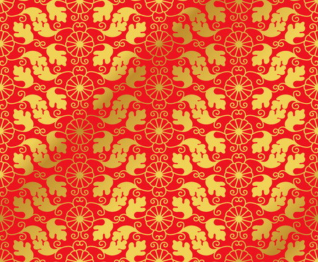 A Seamless Golden Chinese Background oriental Japanese spiral vortex round flower leaf vineのイラスト素材