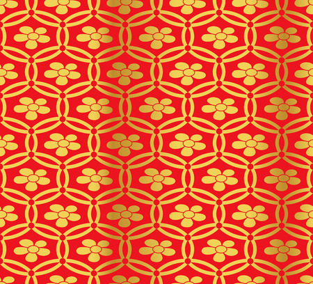 A Seamless Golden Chinese Background round cross frame flowerのイラスト素材