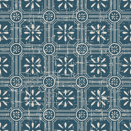 Seamless retro worn out background round square cross line frame flowerのイラスト素材