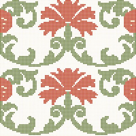Halftone colorful seamless retro pattern spiral curve vine red flowerのイラスト素材