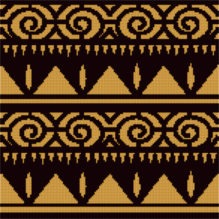 Halftone colorful seamless retro pattern aboriginal triangle sawtooth spiral round lineのイラスト素材