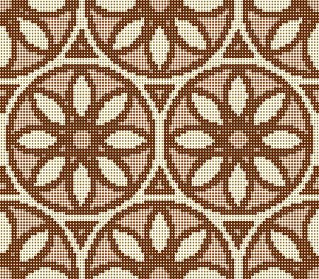 Halftone colorful seamless retro pattern brown round cross flowerのイラスト素材