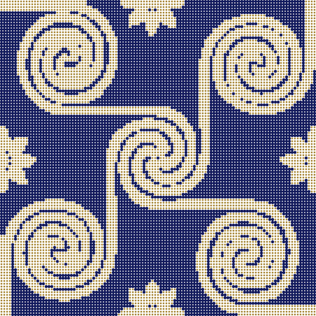 Halftone colorful seamless retro pattern vintage blue golden spiral cross flowerのイラスト素材