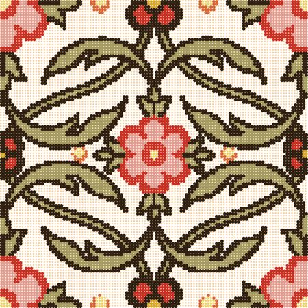 Halftone colorful seamless retro pattern vintage garden pink flower curve leaf vineのイラスト素材