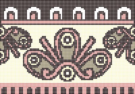 Halftone colorful seamless retro pattern primitive aboriginal round curve spiralのイラスト素材