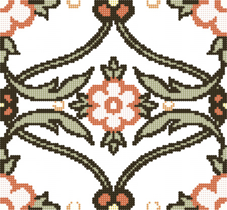 Halftone colorful seamless retro pattern white pink curve cross leaf flower vineのイラスト素材