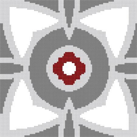 Halftone colorful seamless retro pattern grey round geometry red flowerのイラスト素材