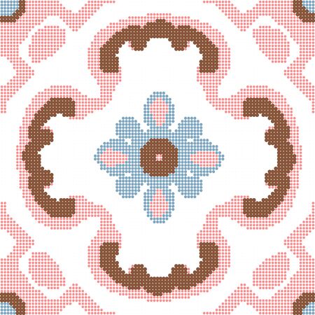 Halftone colorful seamless retro pattern pink geometry curve cross flowerのイラスト素材