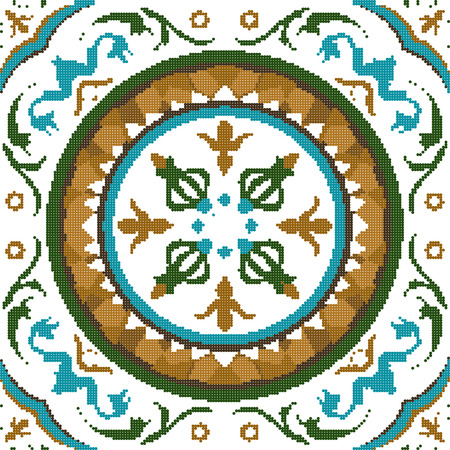 Halftone colorful seamless retro pattern round spiral flower vine plant kaleidoscopeのイラスト素材