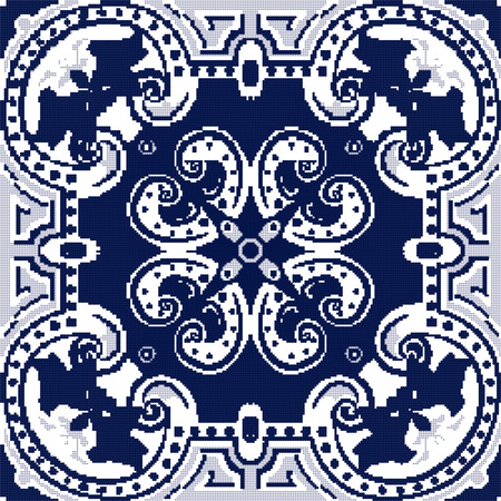 Halftone colorful seamless retro pattern blue spiral round curve cross dot kaleidoscopeのイラスト素材