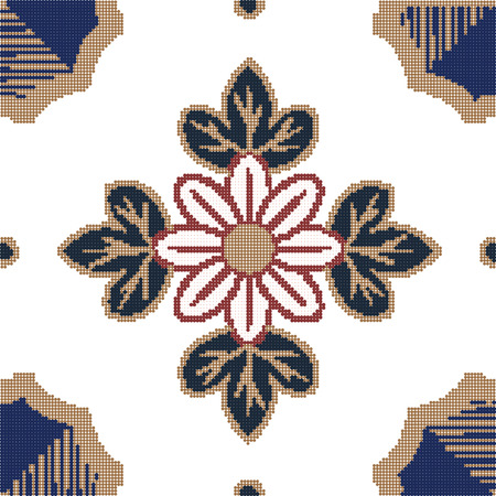 Halftone colorful seamless retro pattern vintage botanic garden pink flower leafのイラスト素材