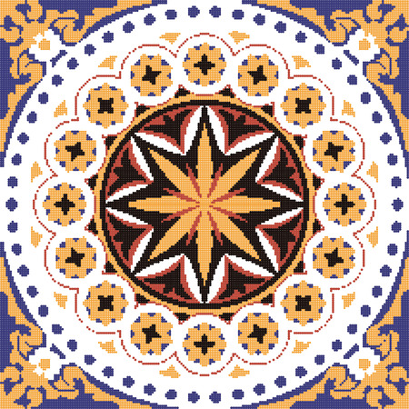 Halftone colorful seamless retro pattern vintage round dot line cross flowerのイラスト素材