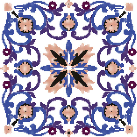 Halftone colorful seamless retro pattern vintage spiral cross flower kaleidoscopeのイラスト素材