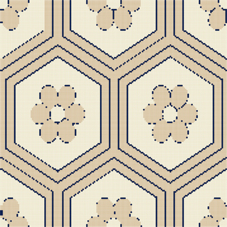 Halftone colorful seamless retro pattern oriental hexagon polygon geometry frame round flowerのイラスト素材