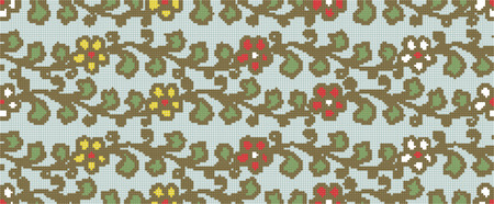 Halftone colorful seamless retro pattern botanic vintage spiral vine flower leafのイラスト素材