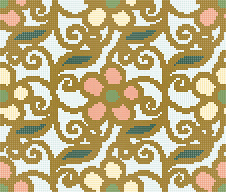 Halftone colorful seamless retro pattern curve spiral vortex cross vine leaf flowerのイラスト素材
