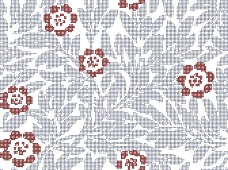 Halftone colorful seamless retro pattern vintage red flower leaf plantのイラスト素材