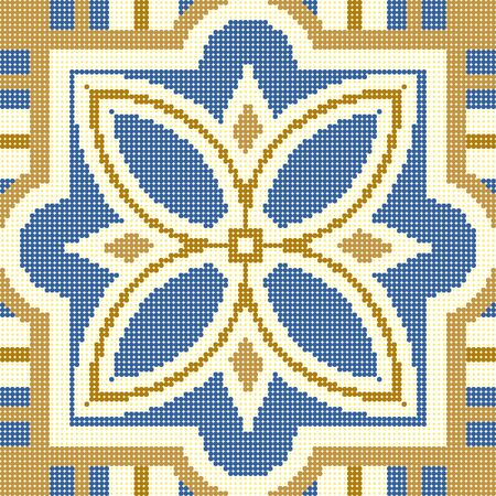 Halftone colorful seamless retro pattern golden yellow square cross flower lineのイラスト素材