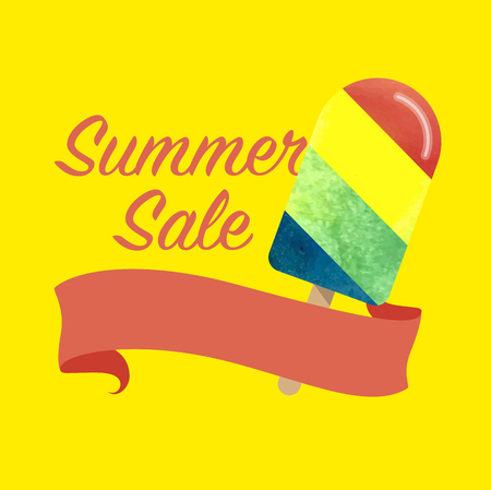 Colorful watercolor texture vector popsicle summer sale promotion banner title templateのイラスト素材