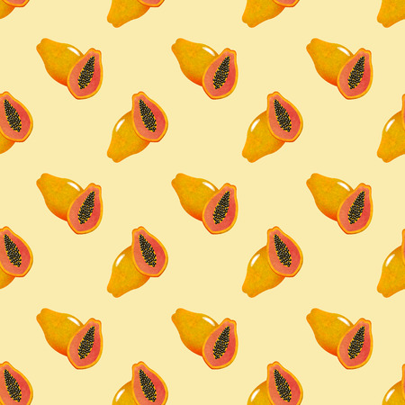 Seamless background image colorful watercolor texture tropical fruit papayaの写真素材