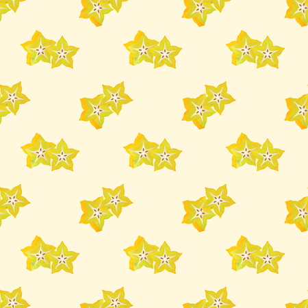 Seamless background image colorful watercolor texture tropical fruit carambolaの写真素材