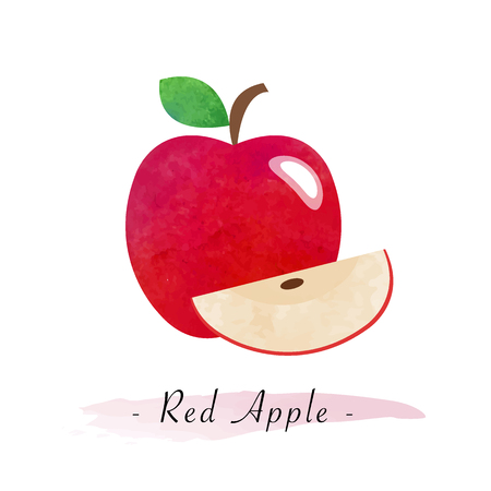 Colorful watercolor texture vector healthy fruit red appleのイラスト素材