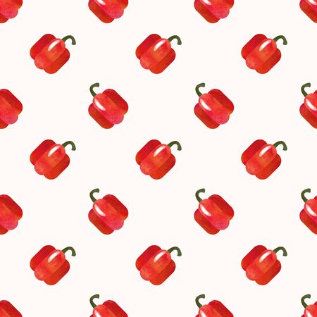 Seamless background image colorful watercolor texture vegetable food ingredient red pepperの写真素材