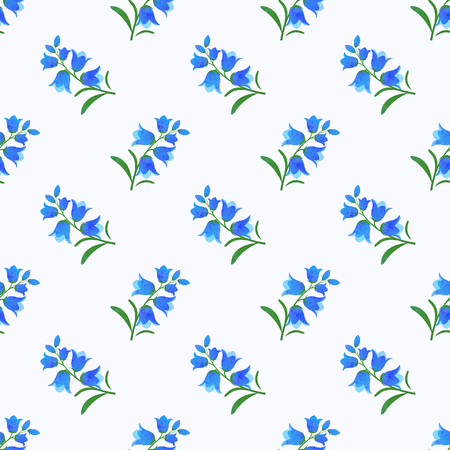 Seamless background image colorful watercolor texture botanic flower leaf plant bluebell flowerの写真素材