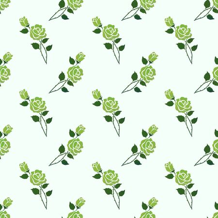 Seamless background image colorful watercolor texture botanic flower leaf plant green roseの写真素材