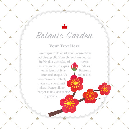 Colorful  botanic garden memo frame with red plum blossomのイラスト素材