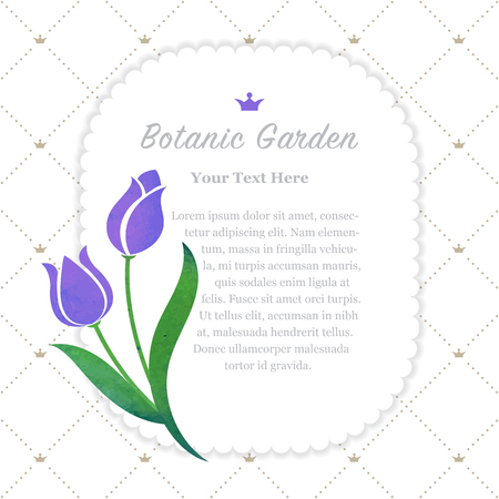 Botanic garden memo frame with purple tulip flowerのイラスト素材