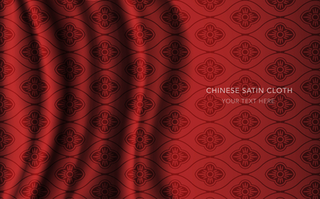 Traditional Red Chinese Silk Satin Fabric Cloth Background curve round cross line flowerのイラスト素材