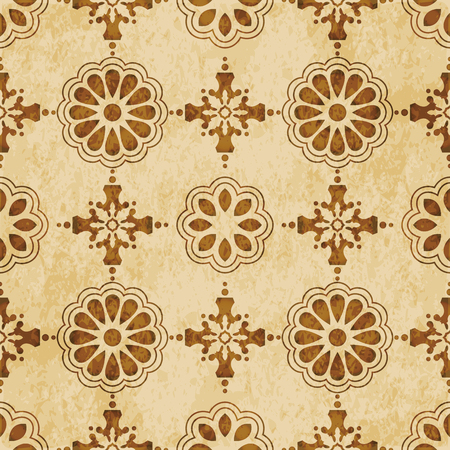 Retro brown watercolor texture grunge seamless background round cross flower kaleidoscopeのイラスト素材