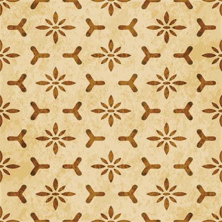 Retro brown watercolor texture grunge seamless background polygon cross flower frameのイラスト素材