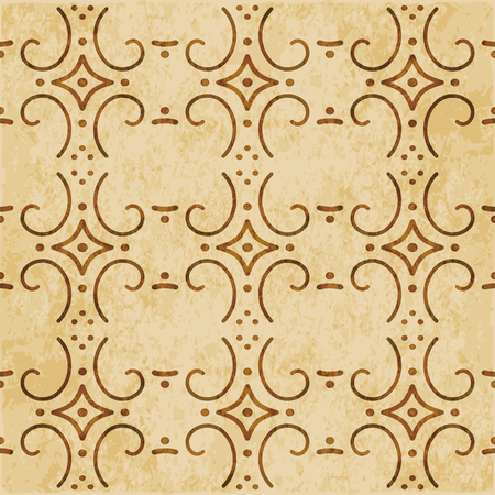 Retro brown watercolor texture grunge seamless background round spiral curve cross dot lineのイラスト素材
