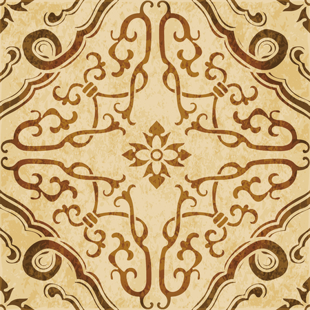 Retro brown watercolor texture grunge seamless background spiral cross frame flowerのイラスト素材