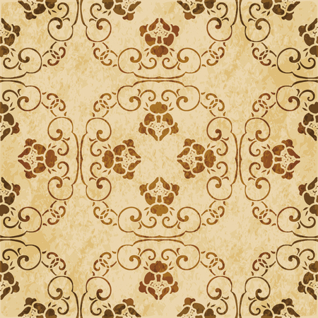 Retro brown watercolor texture grunge seamless background spiral cross chain flower vineのイラスト素材