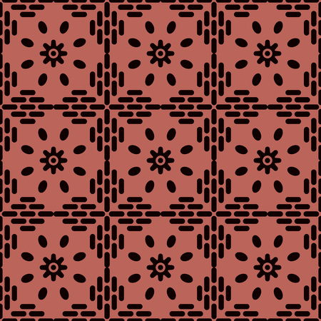 Seamless background southeast Asian retro aboriginal traditional art textile pattern round cross frame line flowerのイラスト素材