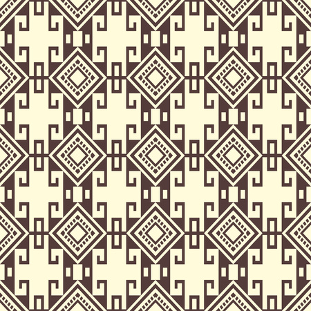 Seamless background southeast Asian retro aboriginal traditional art textile pattern check square spiral cross geometry frame lineのイラスト素材