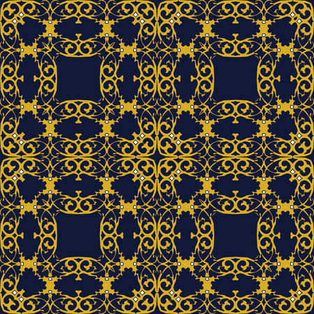 Vector damask seamless pattern background golden spiral curve cross luxury frameのイラスト素材