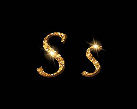 Shinning golden luxury typographic font of letter S on black background.のイラスト素材