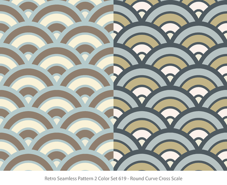 Retro Seamless Background 2 Color Set Round Curve Cross Scaleのイラスト素材