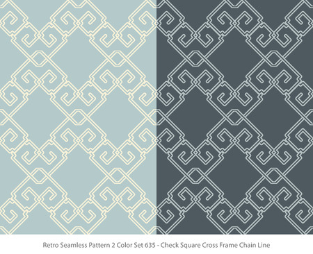 Retro Seamless Background Color Set Check Square Cross Frame Chain Lineのイラスト素材