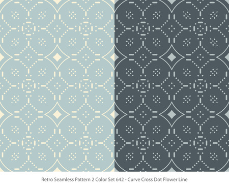 Retro Seamless Background Color Set Curve Cross Dot Flower Lineのイラスト素材