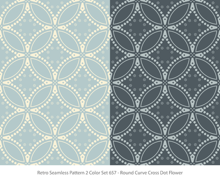 Retro Seamless Background 2 Color Set Round Curve Cross Dot Flowerのイラスト素材